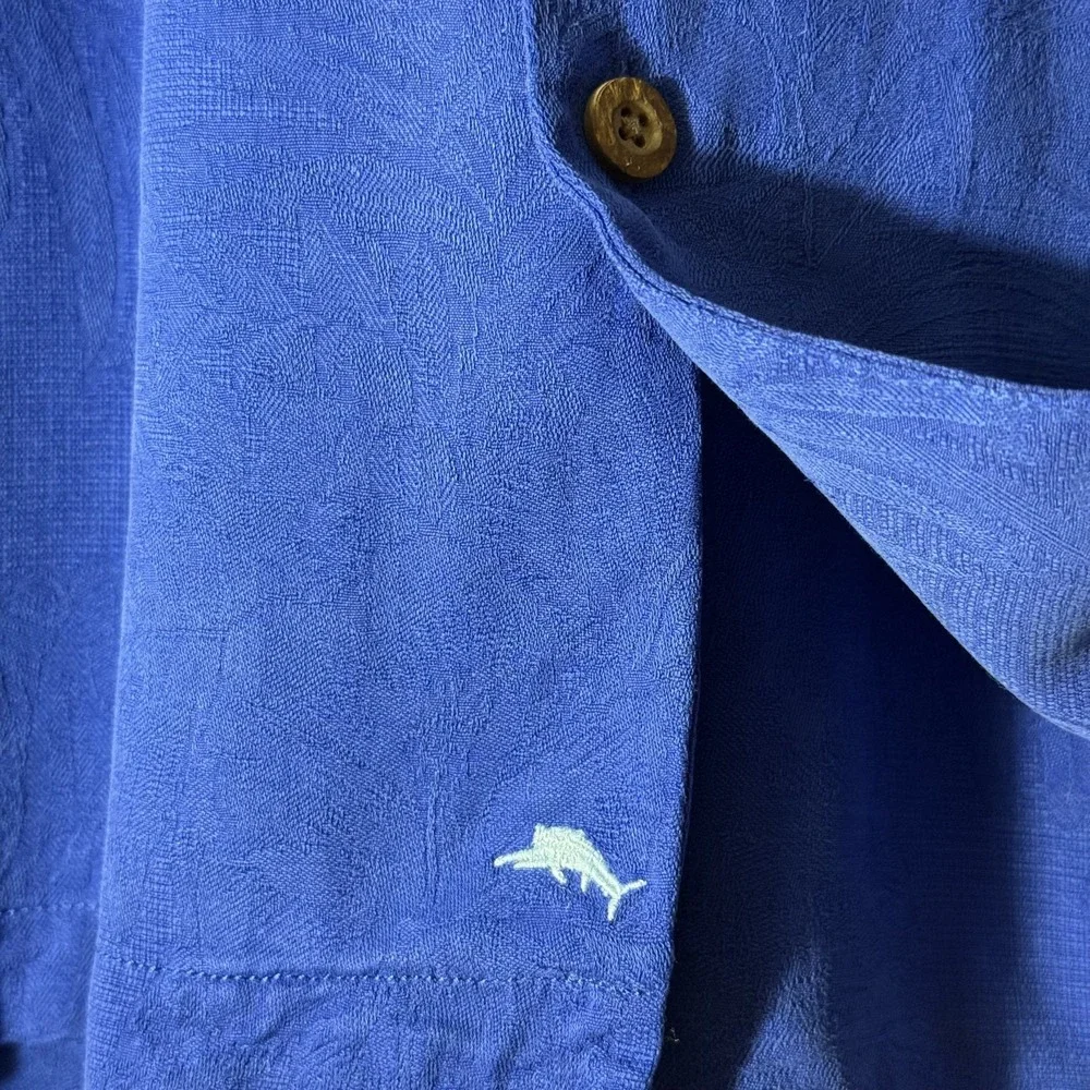 Tommy Bahama Mens 100% Silk Hawaiian Camp Shirt Vibrant Blue Short Sleeve MEDIUM - Picture 4 of 7